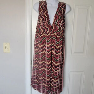 NWT Leon Max Limited Edition Pleated Dress Maroon Pink Green Cocktail Size 8